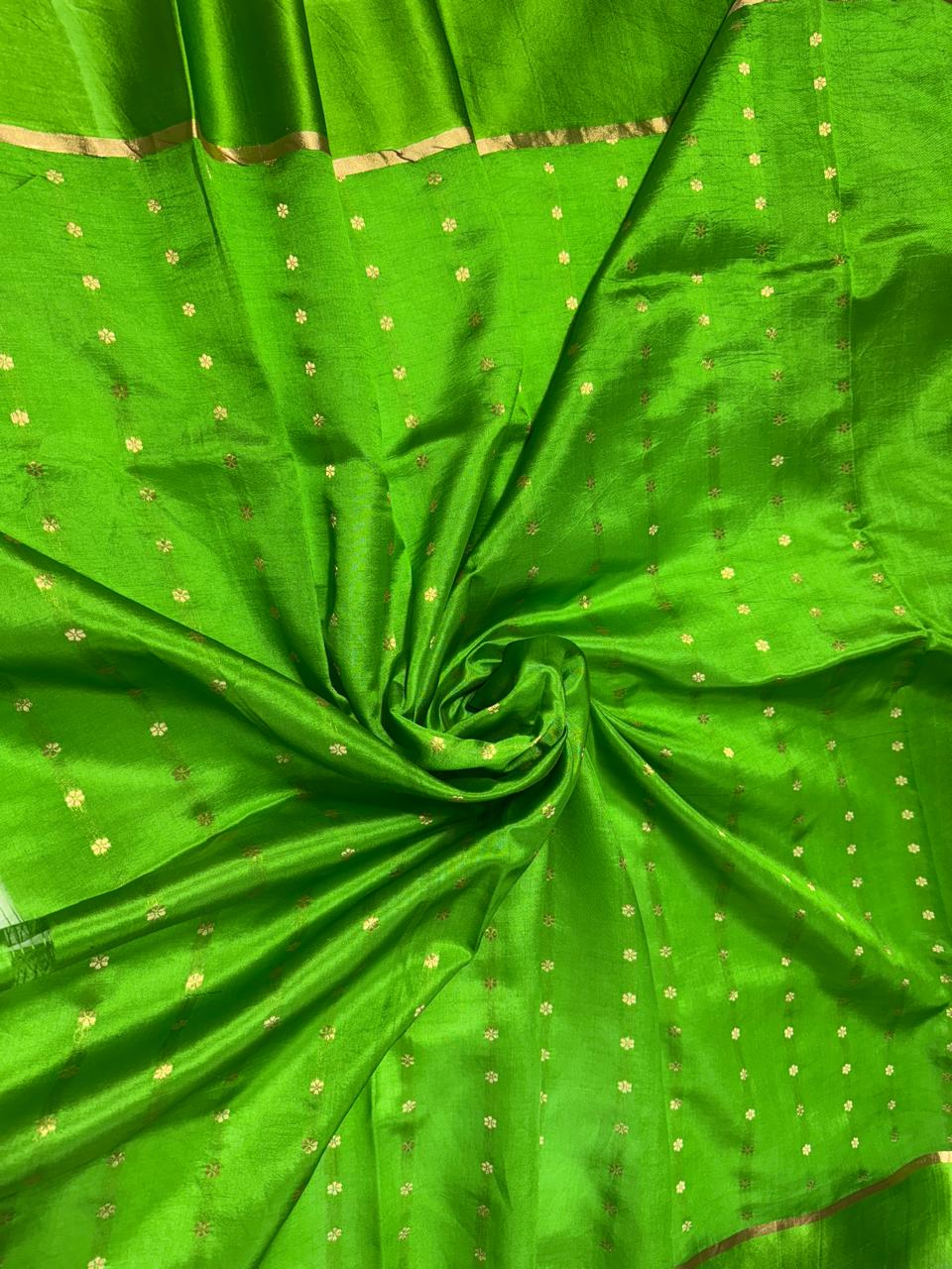 Vibrant Parrot Green Raw Mango Style Handloom Silk Saree