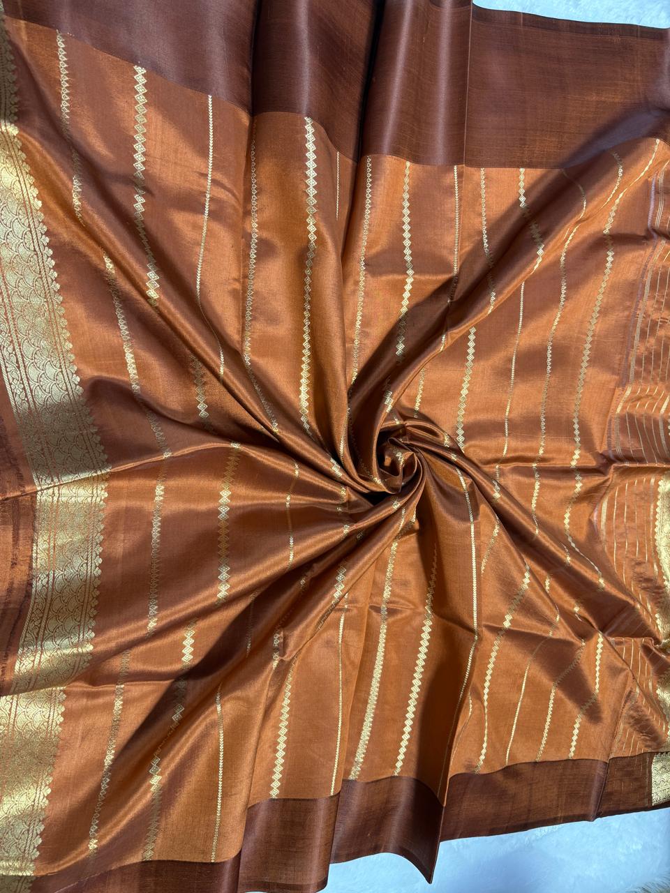 Sophisticated Rust Brown Raw Mango Style Handloom Silk Saree