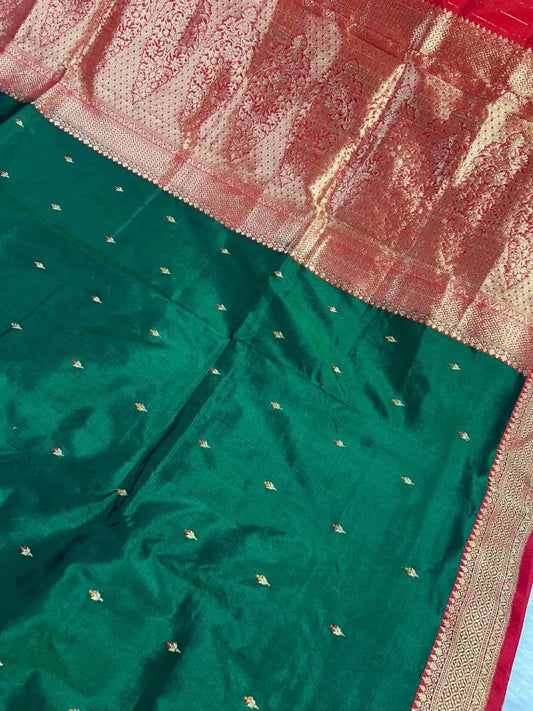 The Royal Emerald & Ruby Katan Kadhua Silk Saree