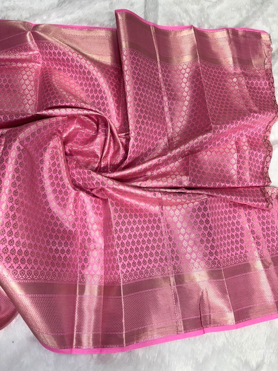 Royal Blue with Rose Pink Contrast Border & Antique Gold Zari