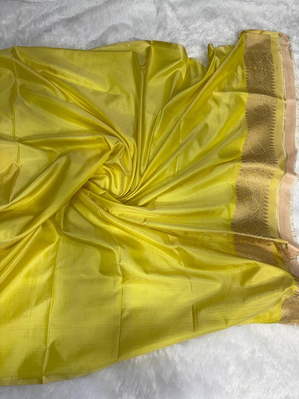 Vibrant Lemon Yellow Pure Katan Silk Uppada Banarasi Saree with Zari Zig-Zag Jaal