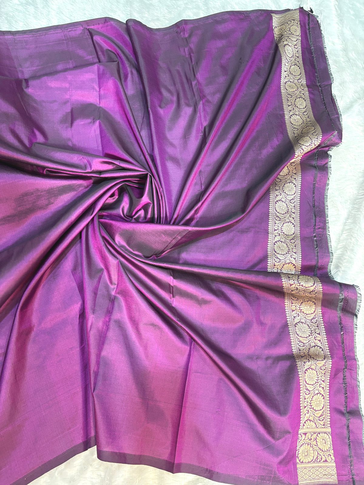 Tyrian Purple Handloom Upadha Silk Saree with All-Over Antique Zari Jaal