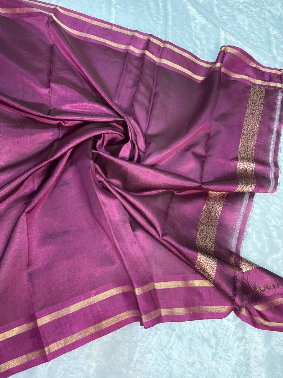Raw Mango Plum Handloom Silk Saree with Sona Rupa Floral Belts and Contrast Navy Border