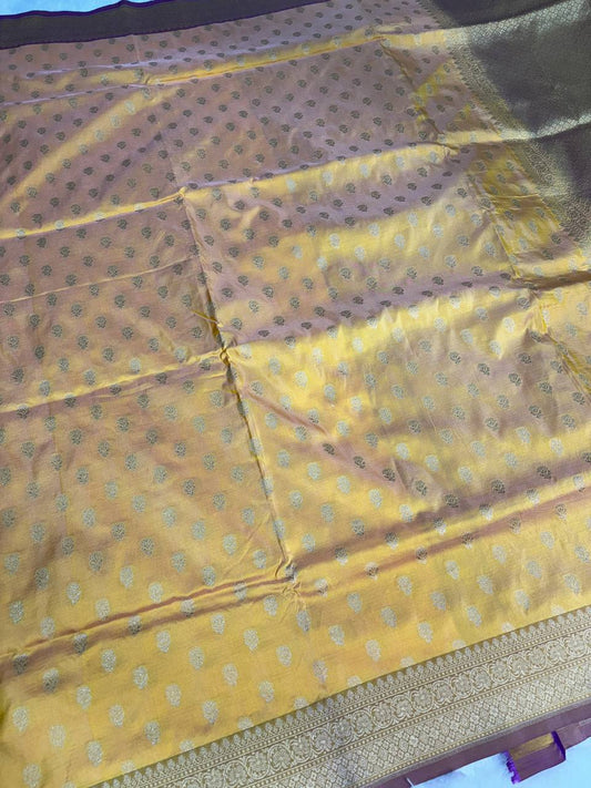 Radiant Mustard Gold Uppada Saree featuring Shaded Magenta Borders and Rich Zari Pallu