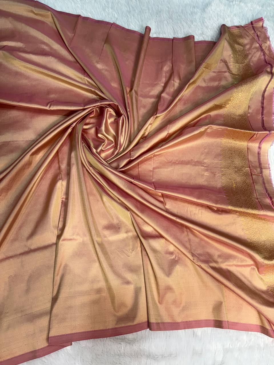 Pistachio Green Banarasi Uppada Silk Saree with Rose Pink Contrast Borde