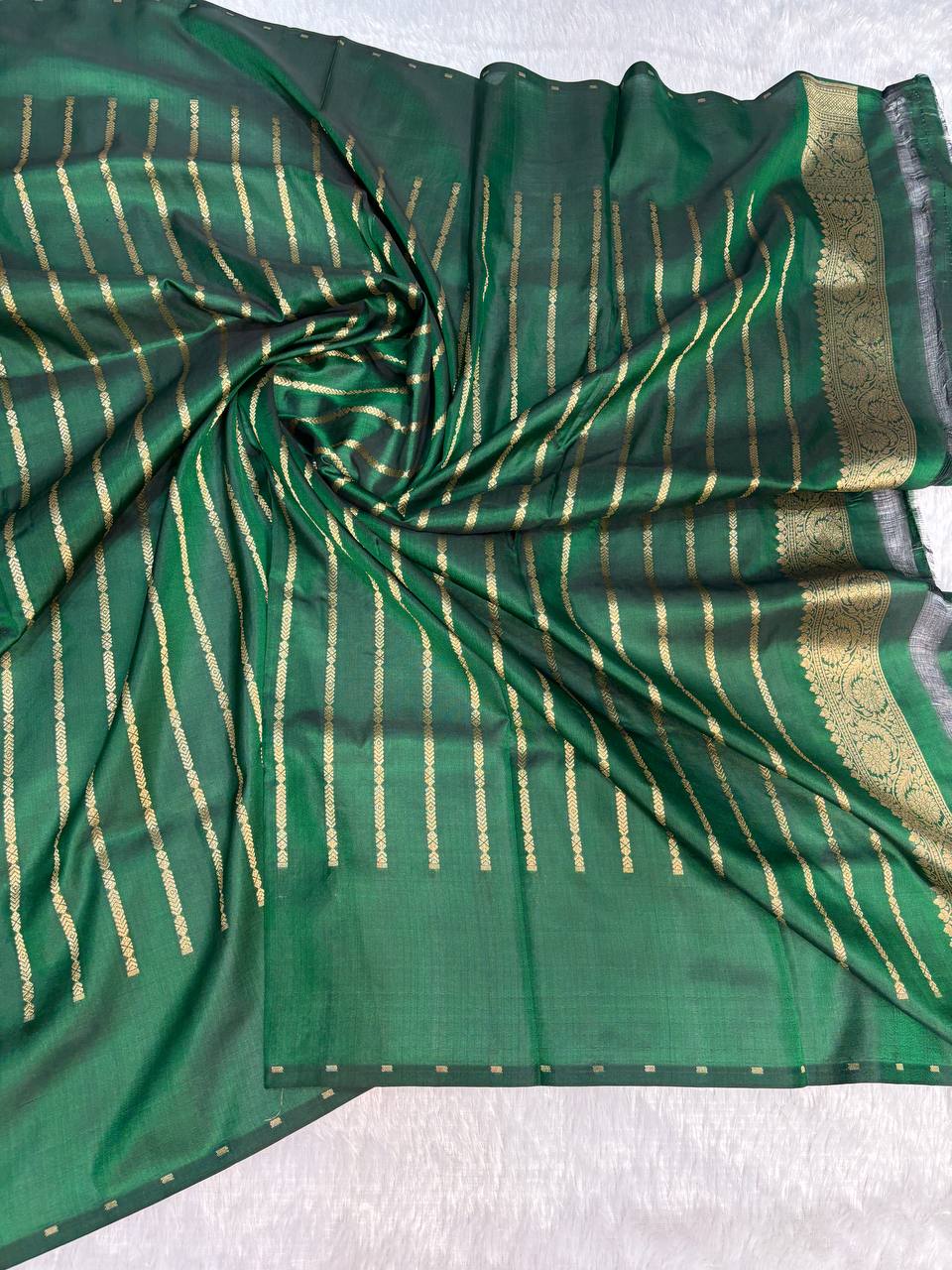 Emerald Green Banarasi Uppada Silk Saree with Multicolored Meenakari Cloud Jaal