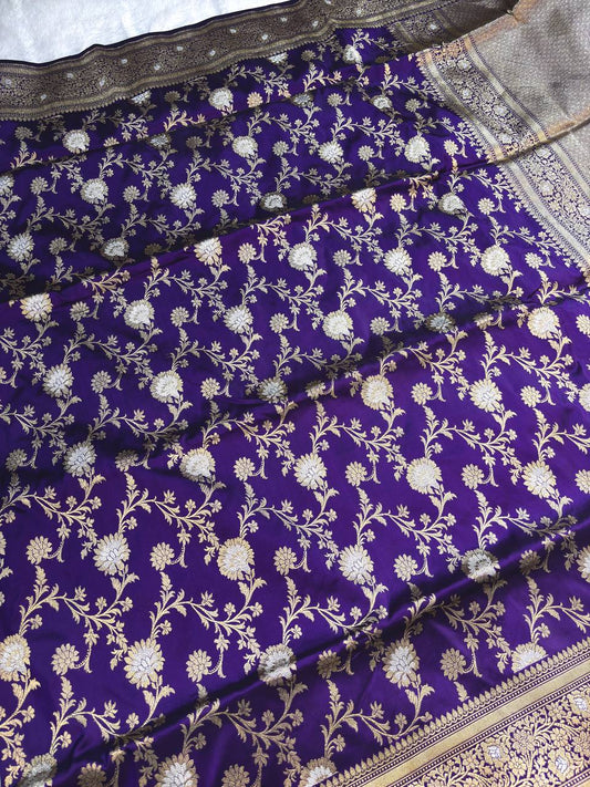 Royal Purple Pure Katan Silk Kadhua Jungla Banarasi Saree