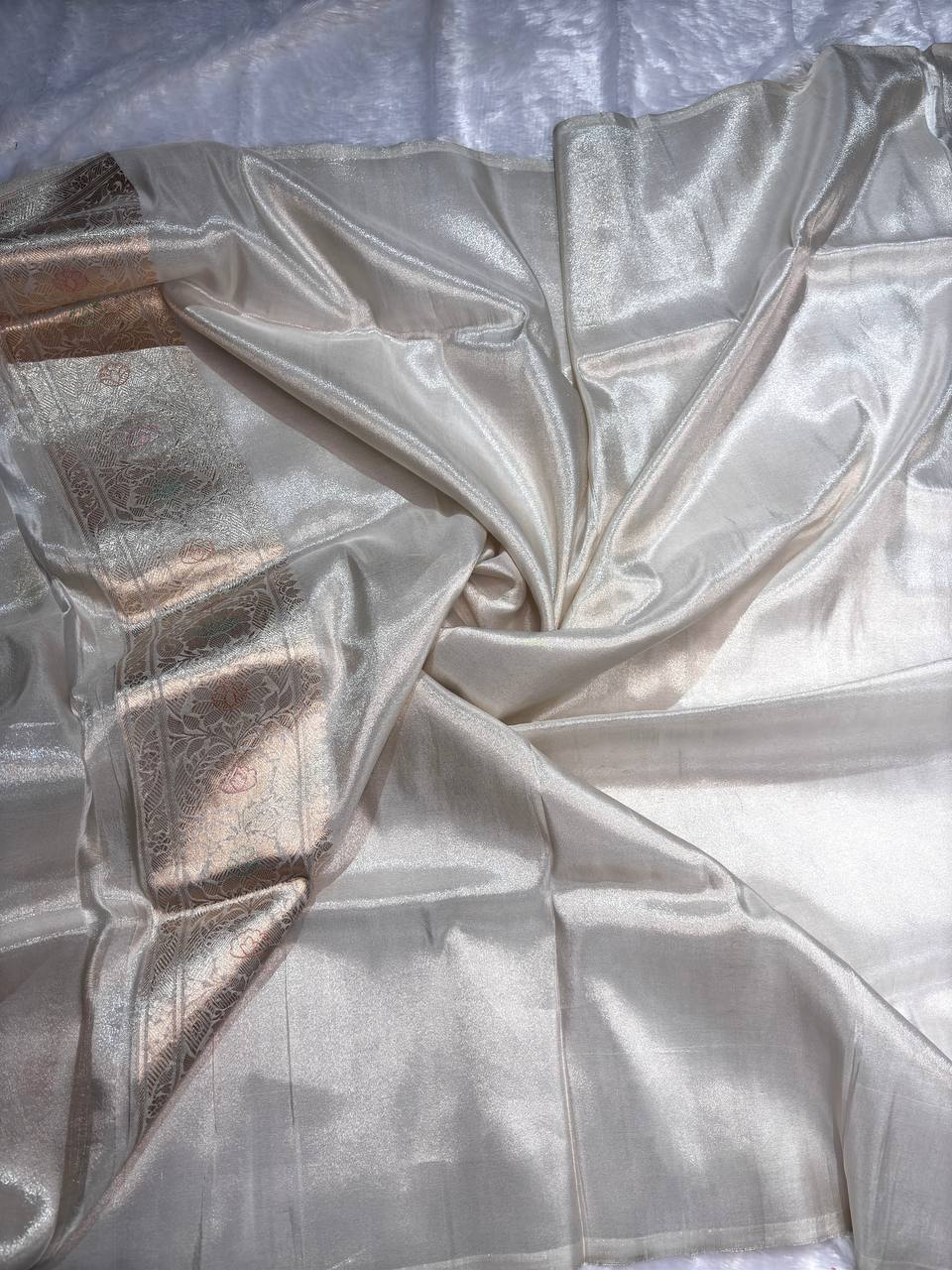 Ethereal Off-White Pure Tissue Silk Kadhua Jungla Banarasi Saree