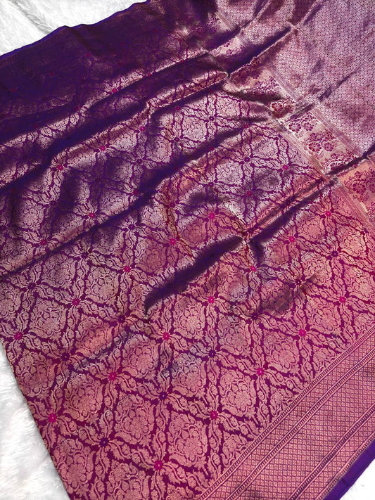 Majestic Tyrian Purple Banarasi Katan Silk Brocade Saree