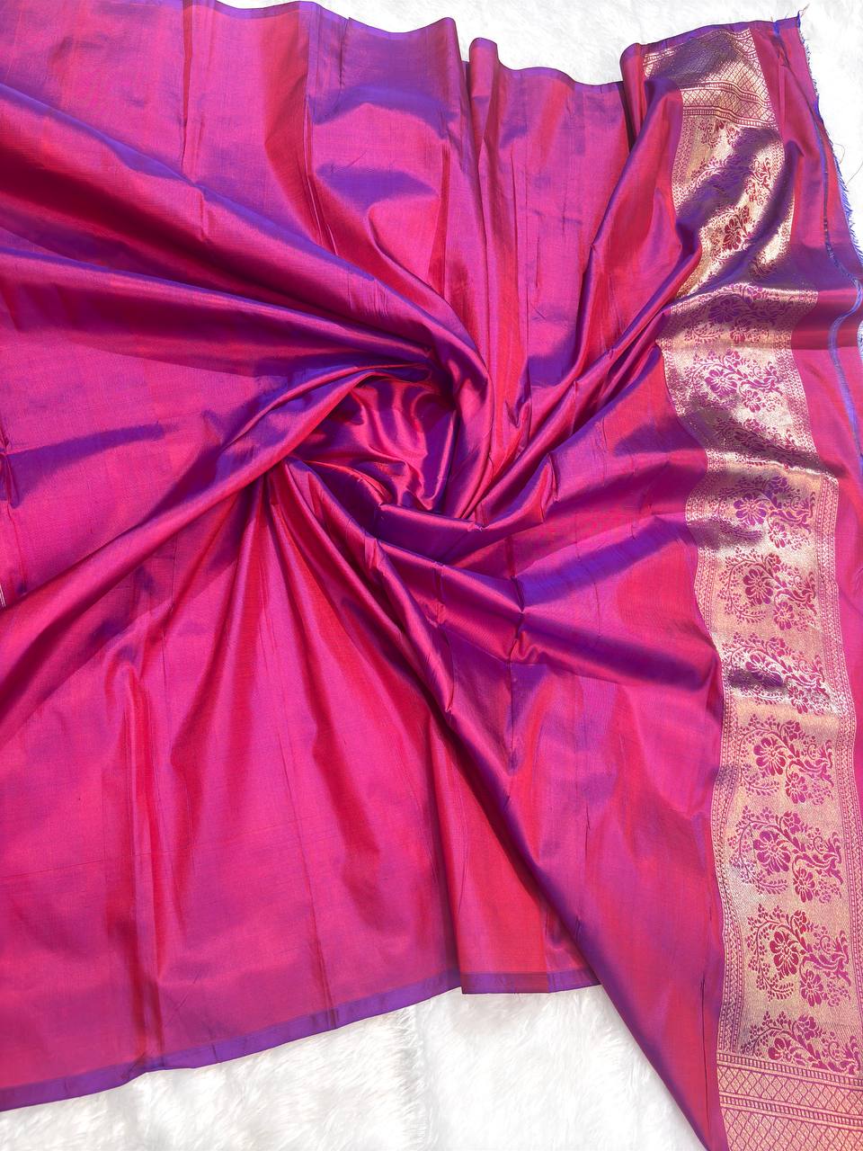 Majestic Tyrian Purple Banarasi Katan Silk Brocade Saree