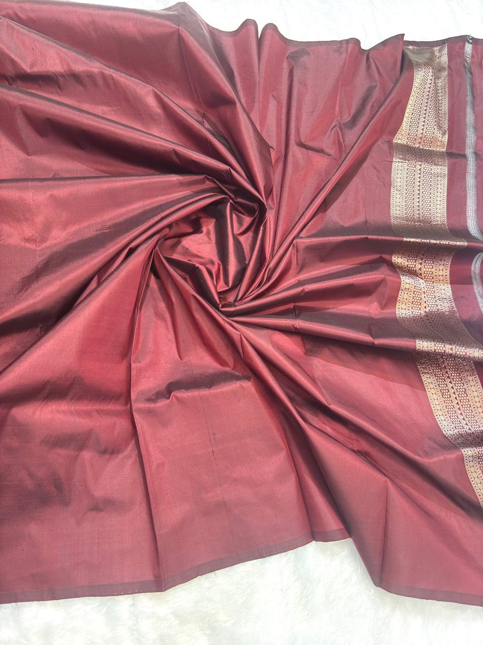 Timeless Mahogany Wine Banarasi Katan Silk Brocade Saree