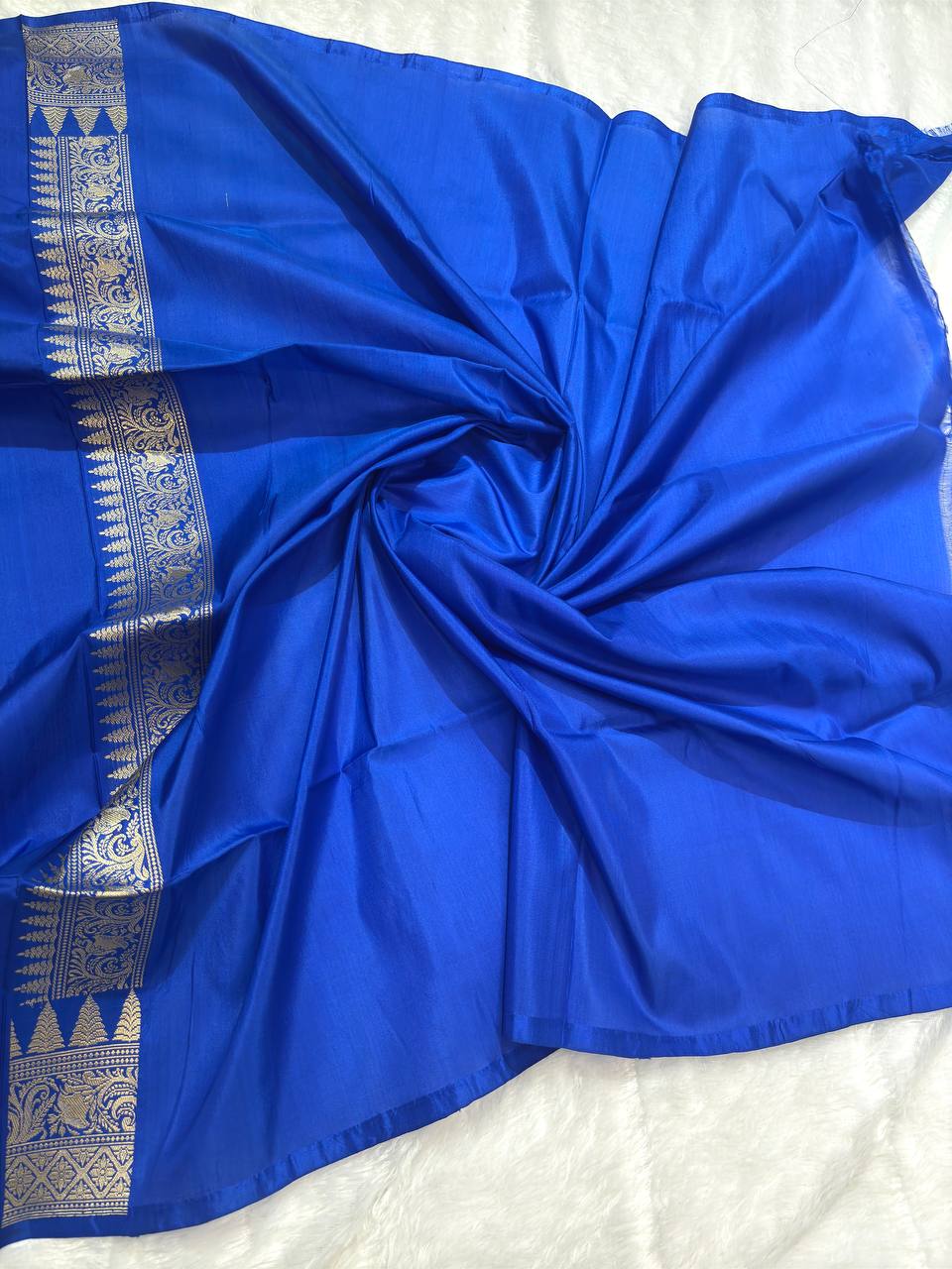 Royal Electric Blue Meenakari Leheriya Pure Katan Silk Handloom Banarasi Saree