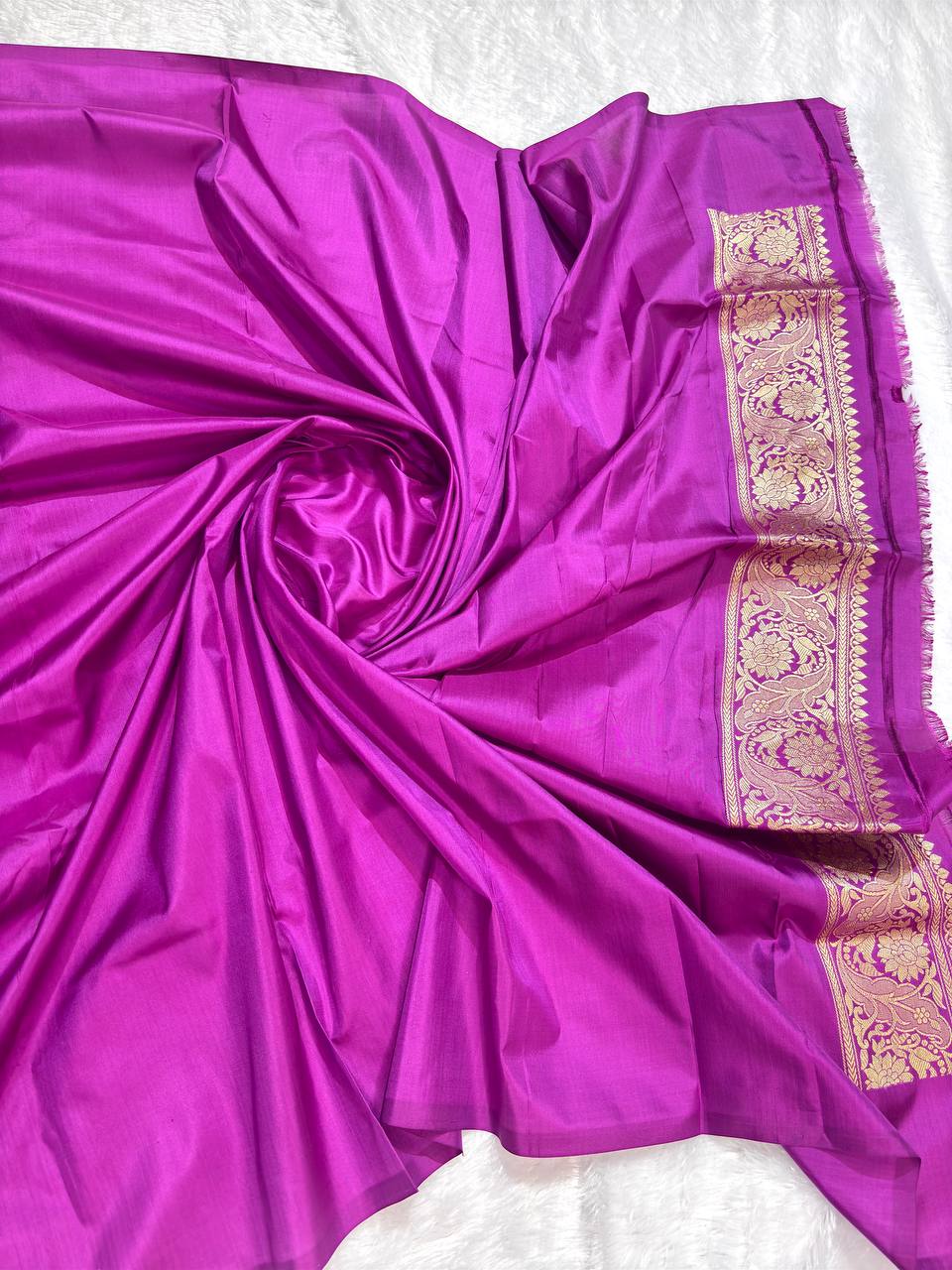 Purple-Violet Pure Katan Silk Banarasi Saree with Antique Zari Kalka Butis