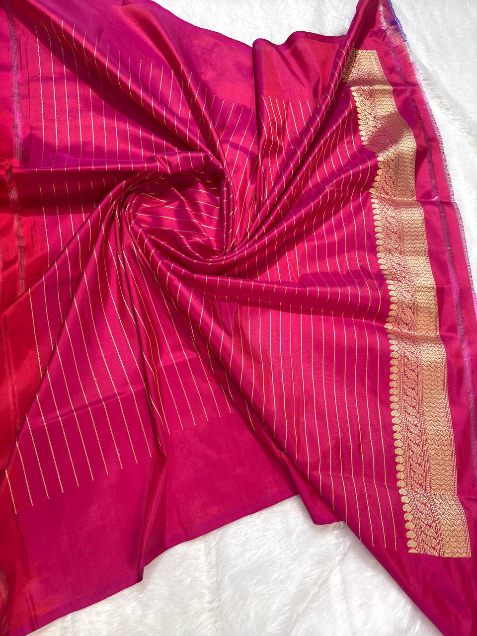 Crimson Red Pure Katan Silk Saree with Sona-Rupa Butas and Traditional Zari Pallu