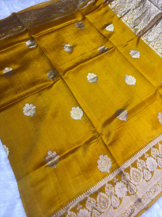 The Suvarna Mustard Yellow Kadhua Silk Saree