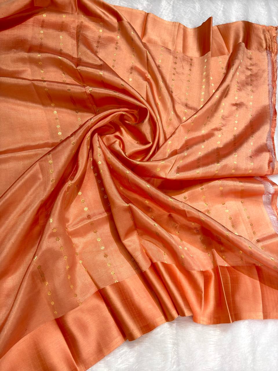 The Kanak Peach Pink Raw Mango Kadhua Silk Saree