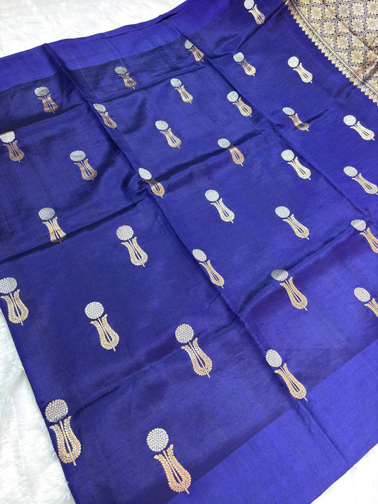 The Indra Royal Blue Raw Mango Sona Rupa Kadhua Silk Saree