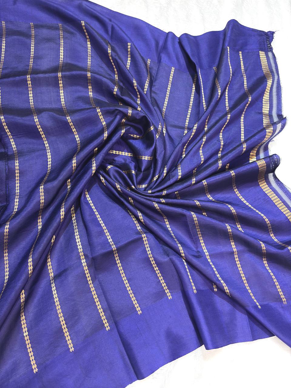The Indra Royal Blue Raw Mango Sona Rupa Kadhua Silk Saree