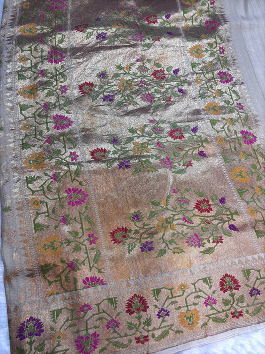 Ivory Cream Tussar Georgette Saree | Handwoven Kadhua Meenakari (Dyeable)
