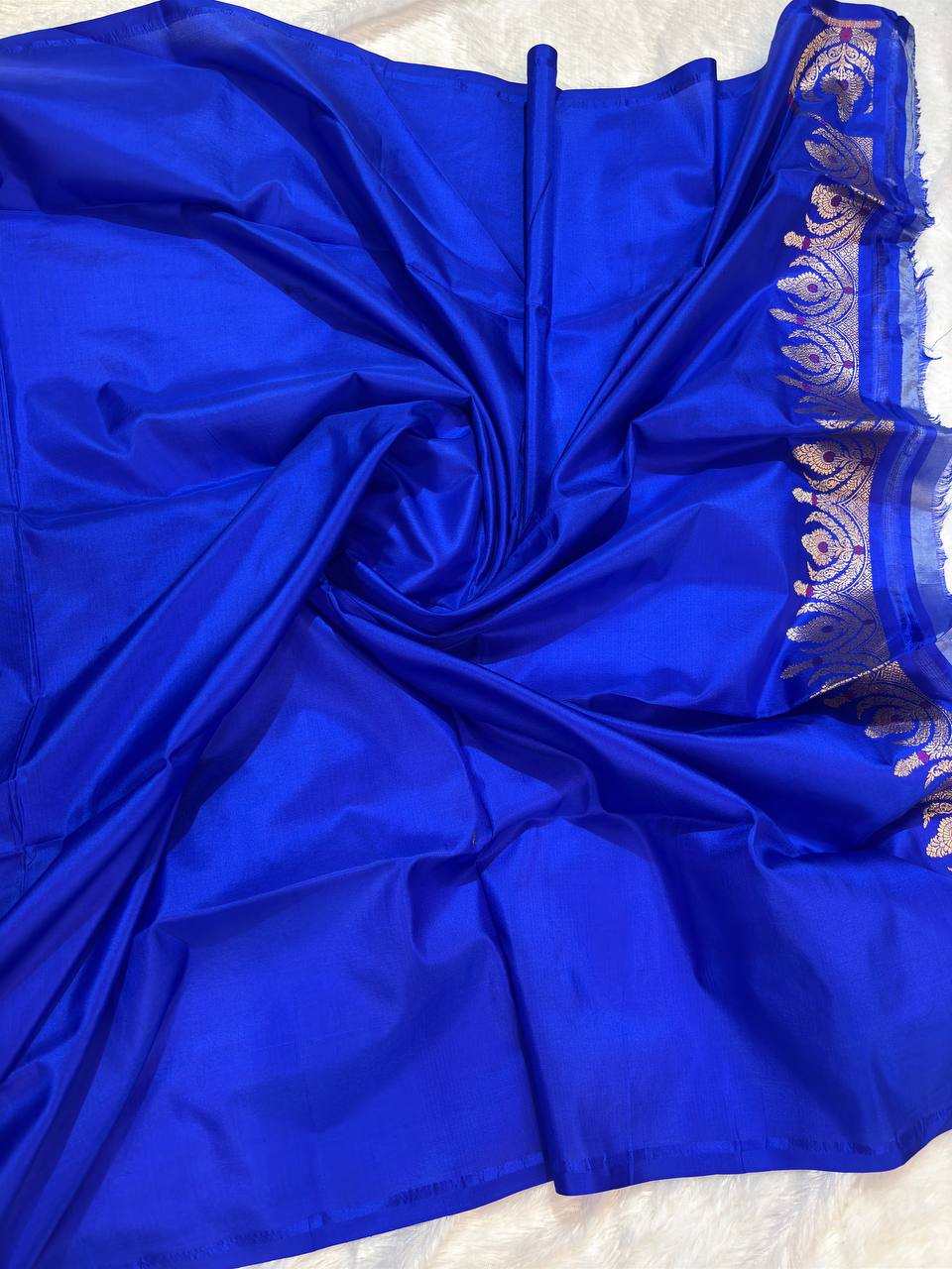 Royal Royal Blue Pure Katan Silk Banarasi Saree with Sona Rupa Kadhua Floral Butti
