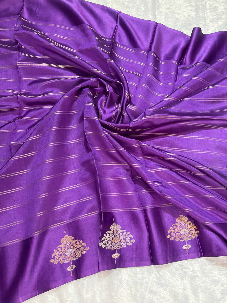 Katan Silk Saree – Imperial Violet with Sona Rupa Kadhua Tree Medallions