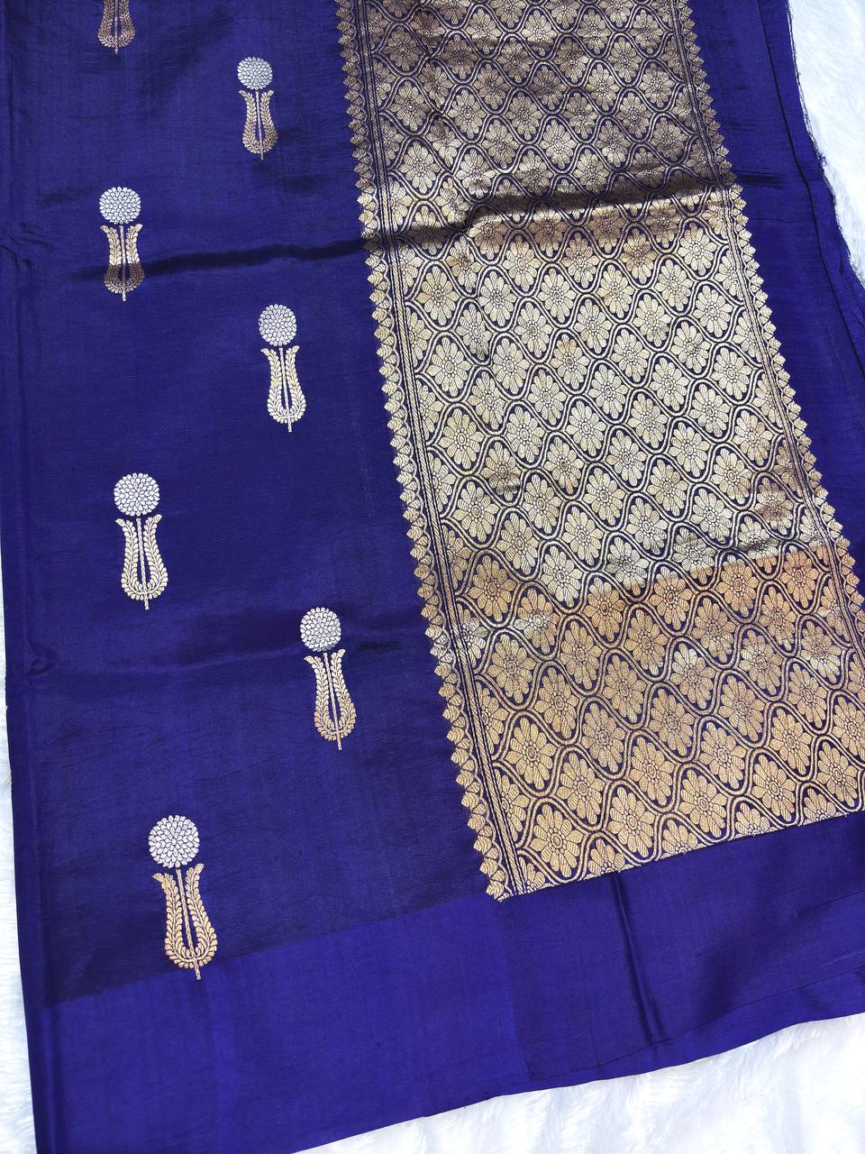 The Indra Royal Blue Raw Mango Sona Rupa Kadhua Silk Saree