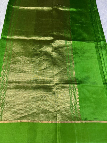 Vibrant Parrot Green Raw Mango Style Handloom Silk Saree