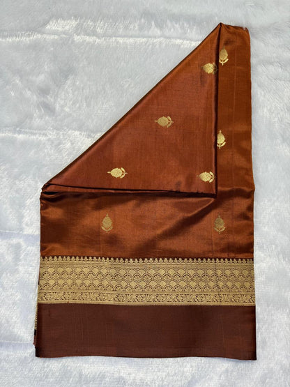 Sophisticated Rust Brown Raw Mango Style Handloom Silk Saree