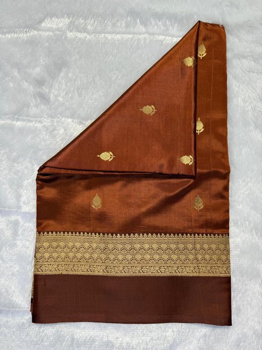 Sophisticated Rust Brown Raw Mango Style Handloom Silk Saree