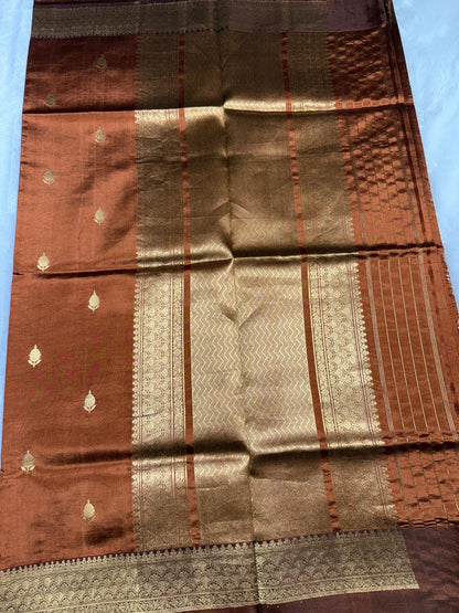 Sophisticated Rust Brown Raw Mango Style Handloom Silk Saree