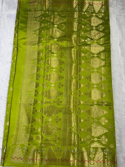 Radiant Parrot Green Meenakari Chiniya Silk Saree