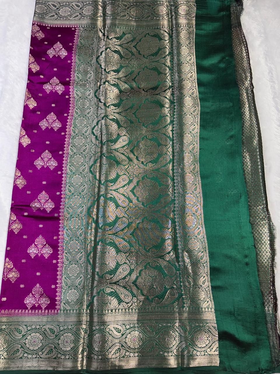 The Jewel-Toned Purple & Emerald Green Chiniya Silk Saree