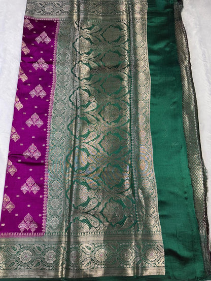 The Jewel-Toned Purple & Emerald Green Chiniya Silk Saree