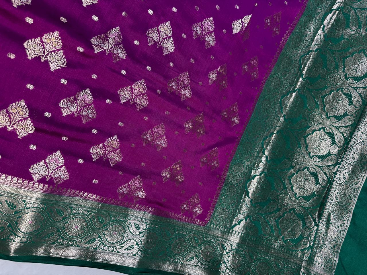 The Jewel-Toned Purple & Emerald Green Chiniya Silk Saree