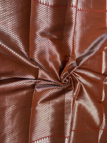 The Vintage Rust Floral Jaal Chiniya Silk Saree