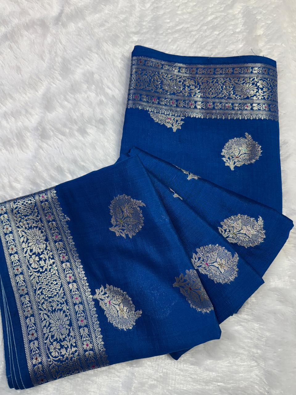 The Royal Blue Heritage Buti Chiniya Silk Saree