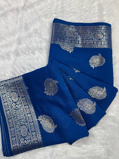 The Royal Blue Heritage Buti Chiniya Silk Saree
