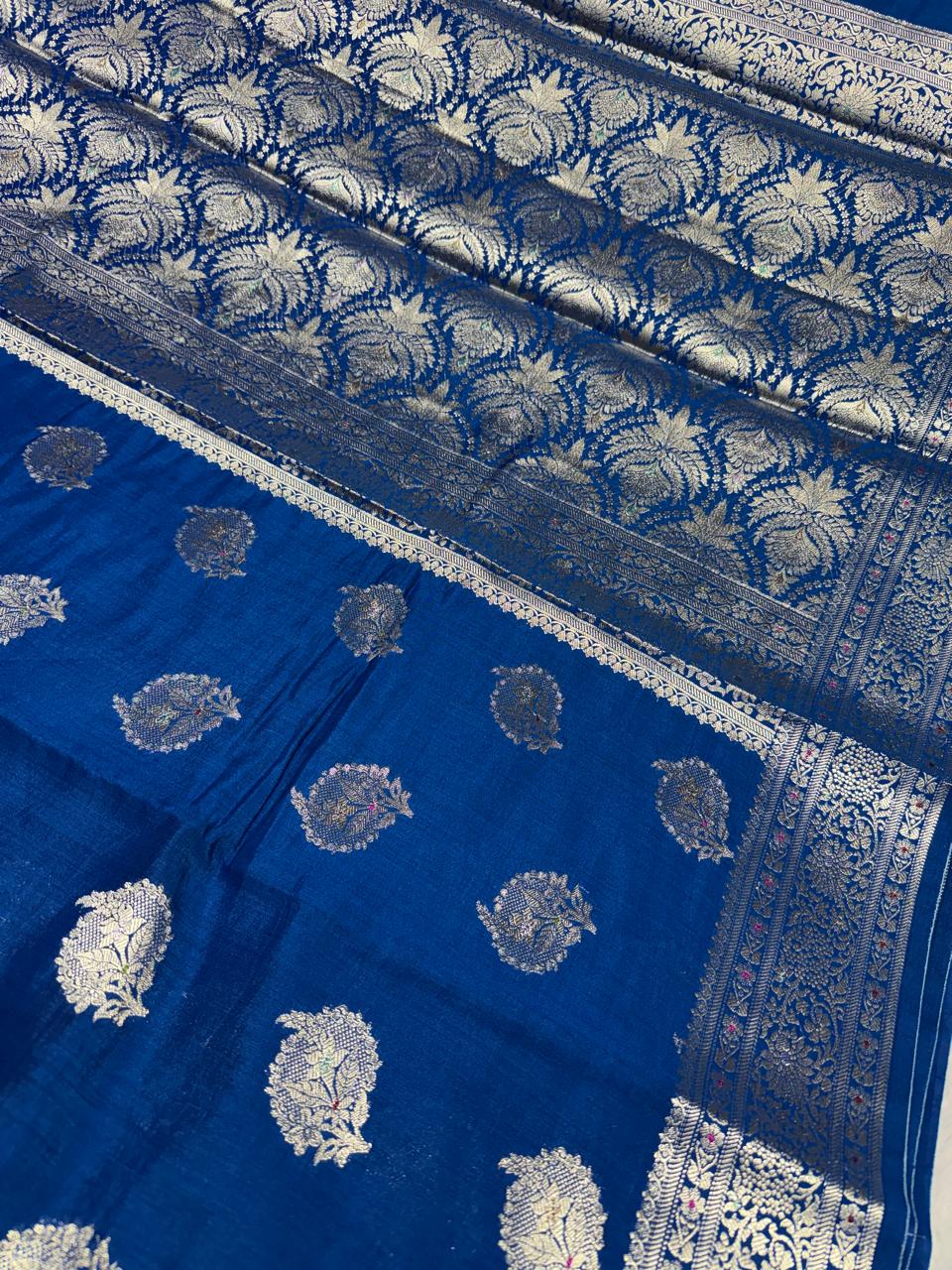 The Royal Blue Heritage Buti Chiniya Silk Saree