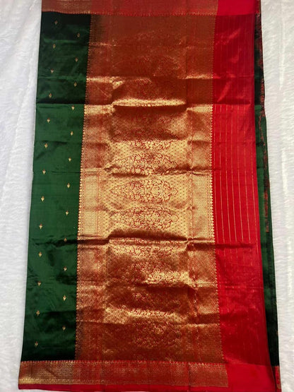 The Royal Emerald & Ruby Katan Kadhua Silk Saree
