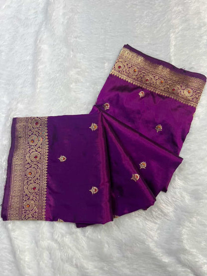 The Majestic Magenta Purple Meenakari Katan Saree