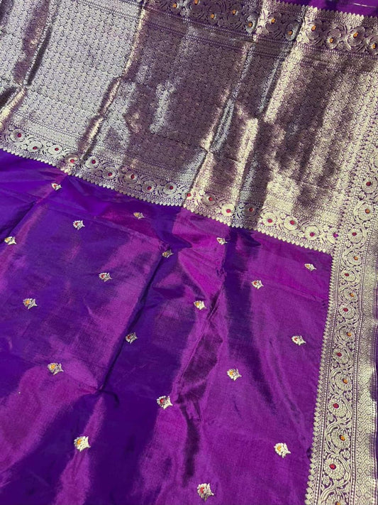 The Majestic Magenta Purple Meenakari Katan Saree