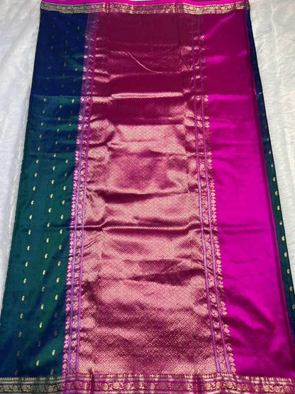 The Peacock Teal & Magenta Contrast Katan Saree