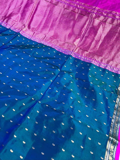 The Peacock Teal & Magenta Contrast Katan Saree