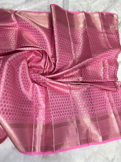 Royal Blue with Rose Pink Contrast Border & Antique Gold Zari