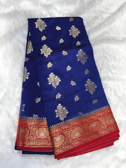 Royal Blue with Classic Red Border & Antique Gold Zari