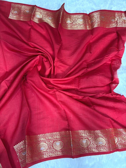 Royal Blue with Classic Red Border & Antique Gold Zari