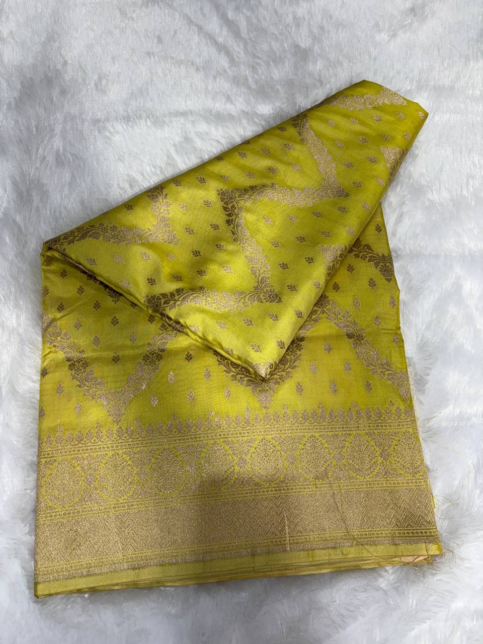 Vibrant Lemon Yellow Pure Katan Silk Uppada Banarasi Saree with Zari Zig-Zag Jaal