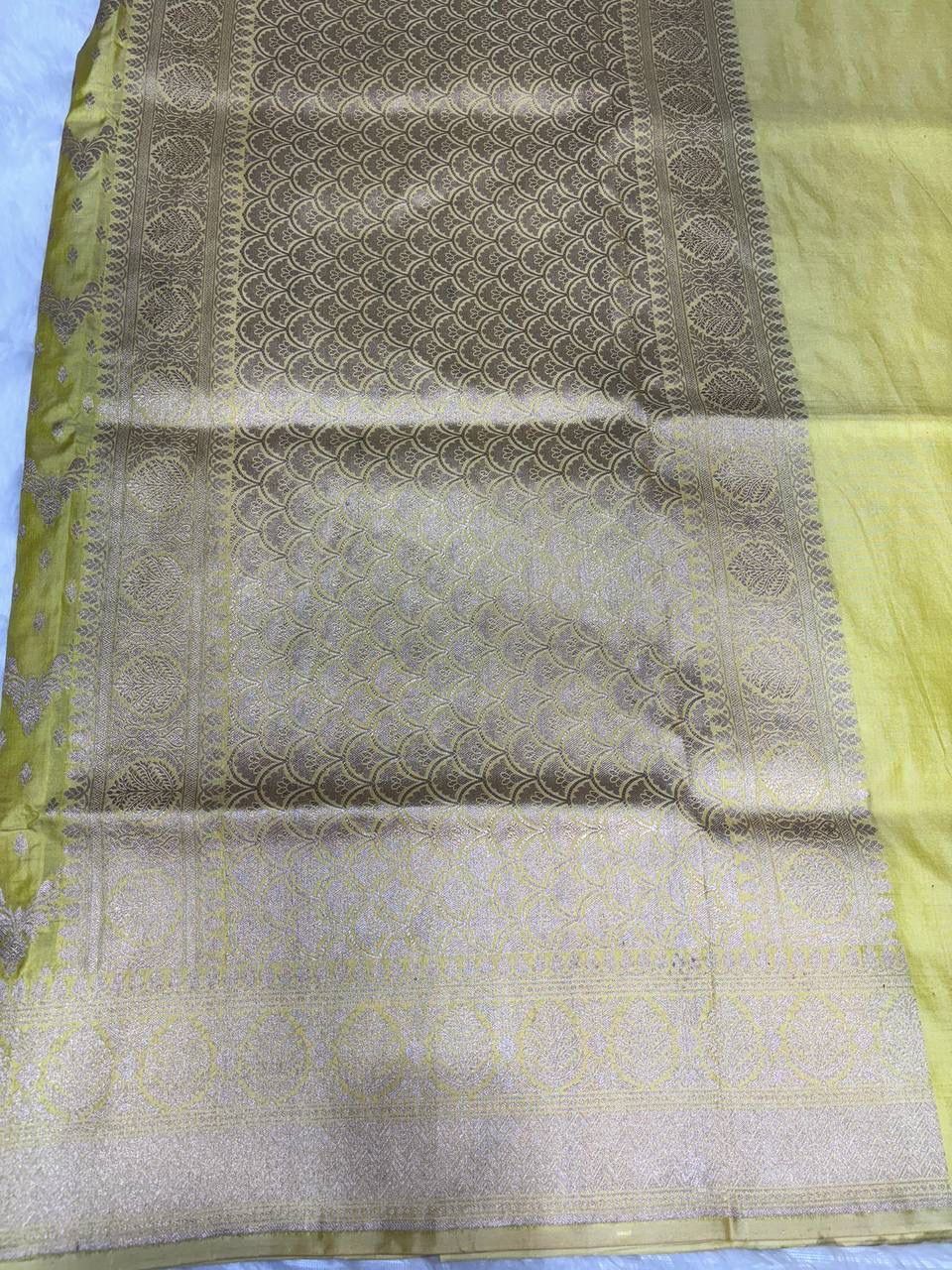 Vibrant Lemon Yellow Pure Katan Silk Uppada Banarasi Saree with Zari Zig-Zag Jaal