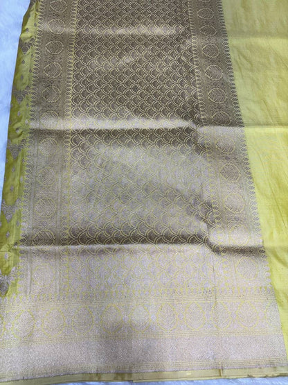 Vibrant Lemon Yellow Pure Katan Silk Uppada Banarasi Saree with Zari Zig-Zag Jaal