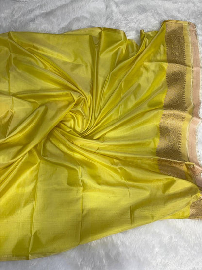 Vibrant Lemon Yellow Pure Katan Silk Uppada Banarasi Saree with Zari Zig-Zag Jaal